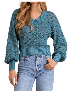 Elan Brie Teal (Peacock) V-Neck Knit
Sweater